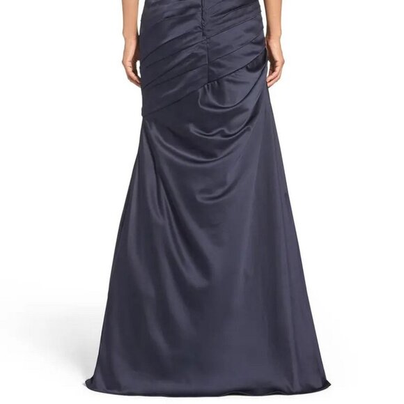 La Femme Navy Blue Embellished Lace & Satin Trumpet Gown - Picture 4 of 7